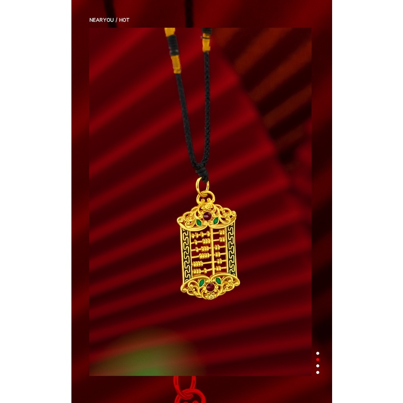 Goldkingdom Perhiasan Fashion Emas Asli Kadar 375Bangkok Aksesoris Ready Stock Pria Dan Wanita Berlapis Emas Retro Membakar Sempoa Biru Liontin Sangat Sederhana Dan Sombong