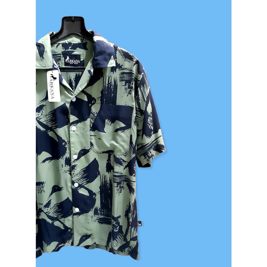 ARKANA - Kemeja Hawaii Printing Pria Bahan Katun Rayon Premium | Kemeja Pantai Pria - Hijau
