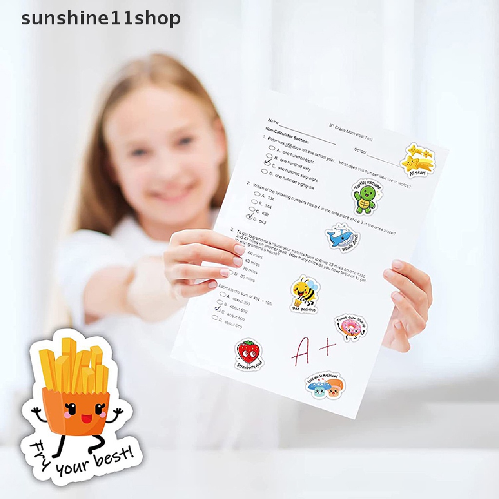 Sho 100Pcs Stiker Hadiah Menyenangkan Kartun Hewan Buah Inggris Untuk Anak-Anak Label Mukena Stiker Motivasi Insentif Untuk Sekolah Guru N