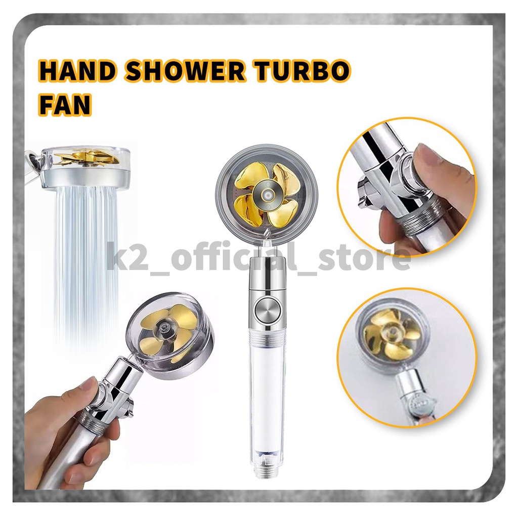 KEPALA SHOWER MANDI KIPAS 360 DERAJAT ON OFF TURBO FAN KEPALA KRAN AIR MANDI BERTEKANAN HEMAT AIR PUTAR 360 °