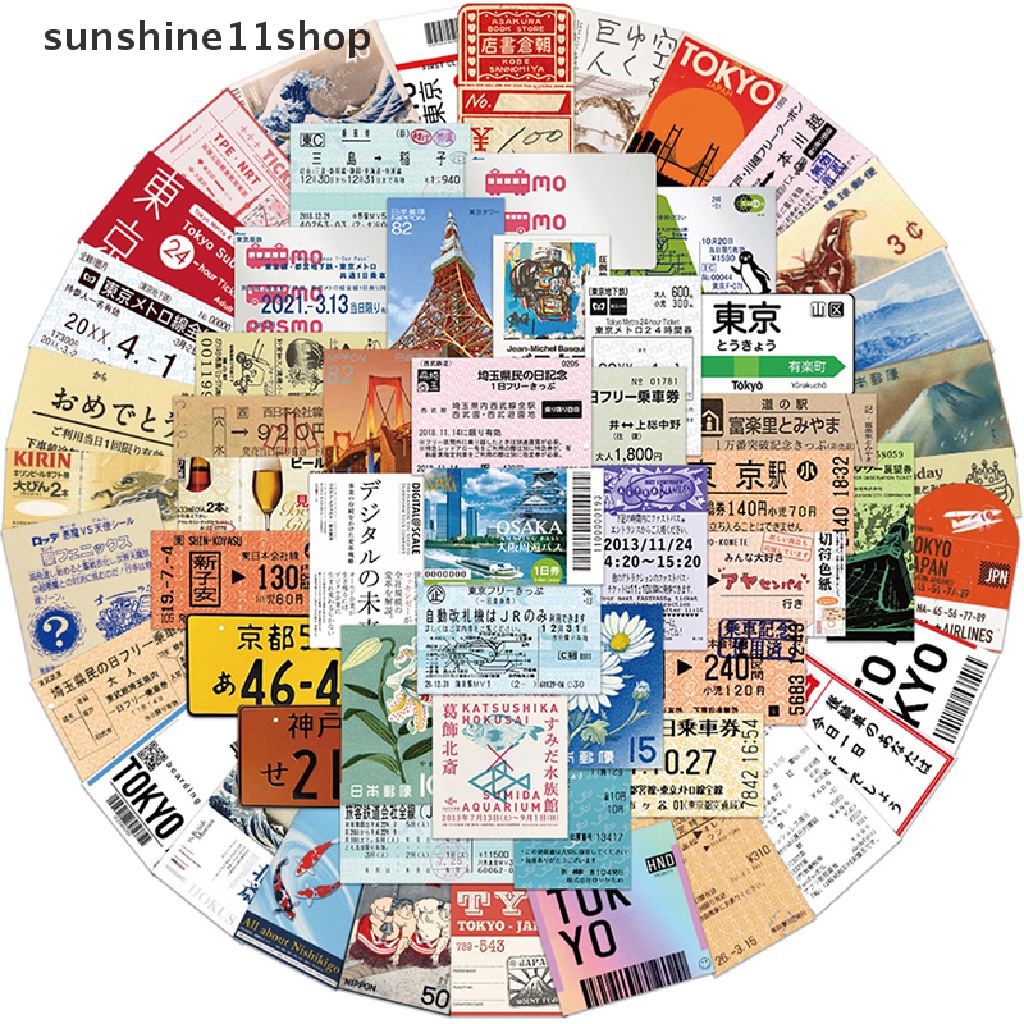 Sho 60PCS Japanese Postcard Ticket INS Style Stamp Stiker Alat Tulis Travel Diary Bagasi Tahan Air Helm Stiker N