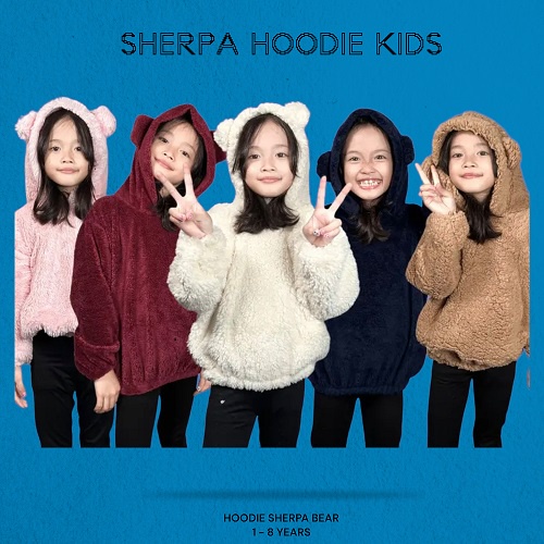 Jaket hoodie anak sherpa bear laki laki perempuan 1-8 tahun