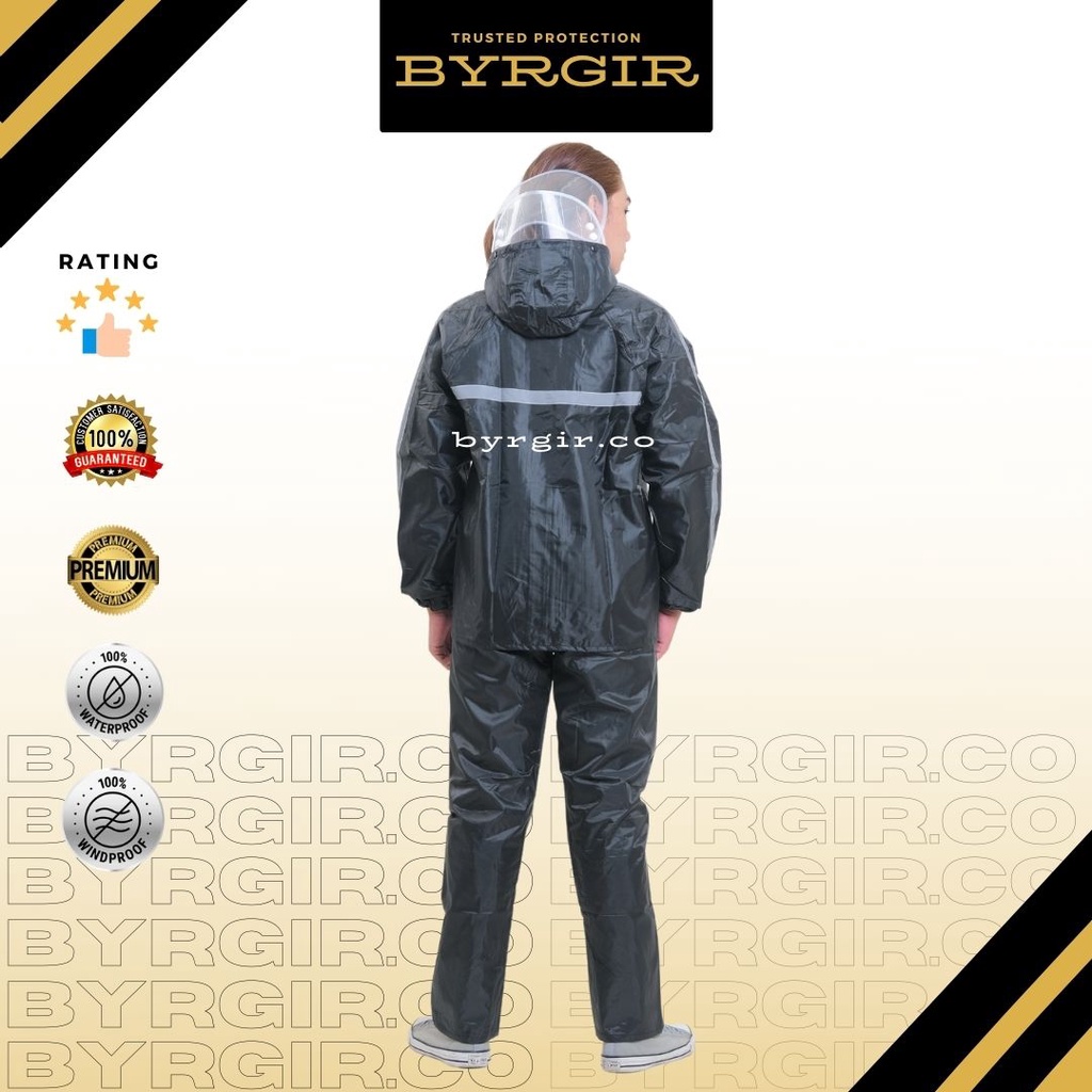 BYRGIR  Jas Hujan Setelan Premium Pria Wanita Tebal Anti Angin Rembes Raincoat Motorcycle Bike Bicycle Rain Jacket Jaket Rain Mantel Hujan Anti Lembab Gerah Penutup Wajah Faceshield