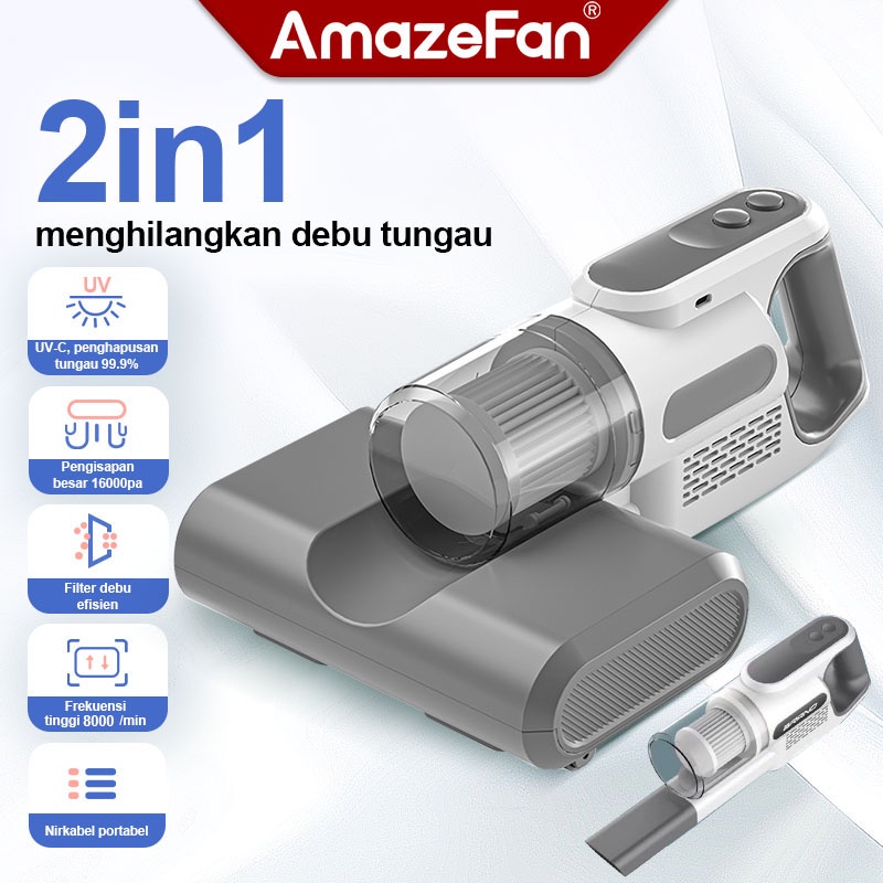 AmazeFan  2in1 vacum cleaner anti dust mite remover vakum cleaner kasur 2in1 debu dan tungau portabel 16000Pa penyedot debu cordless vacum cleaner mobil UV wireless dust mite sterilization pembasmi tungau penyedot debu tanpa kabel USB rechargeable (+HEPA)