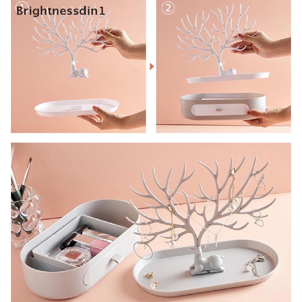 [Brightnessdin1] Deer Anting Kalung Cincin Display Perhiasan Stand Tray Tree Storage Shelves Holder Butik