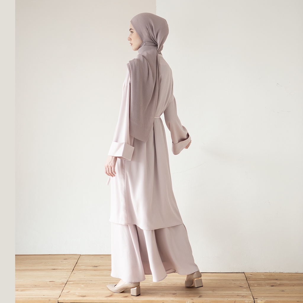 Aneska Outer &amp; Arsha Dress by Aska Label - Set dress wanita dan outerwear wanita bahan bertekstur, inner gamis tanpa lengan dan outer tipis dijual terpisah warna putih offwhite, beige, mint, dusty pink