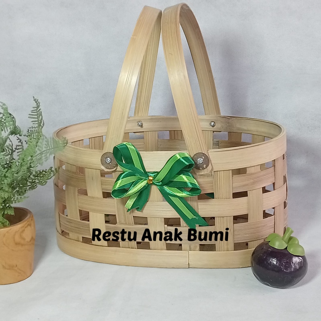 (A121) Tas Bambu Parcel Elips oval | wadah parcel | wadah makanan | wadah buah | kranjang parcel | h