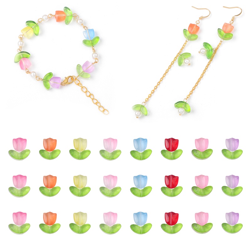 10 /20Set Manik-Manik Bunga Tulip Kaca Buatan Tangan 9mm multi-Warna Manik Pinus Anting Gelang Kalung DIY Perhiasan craft made