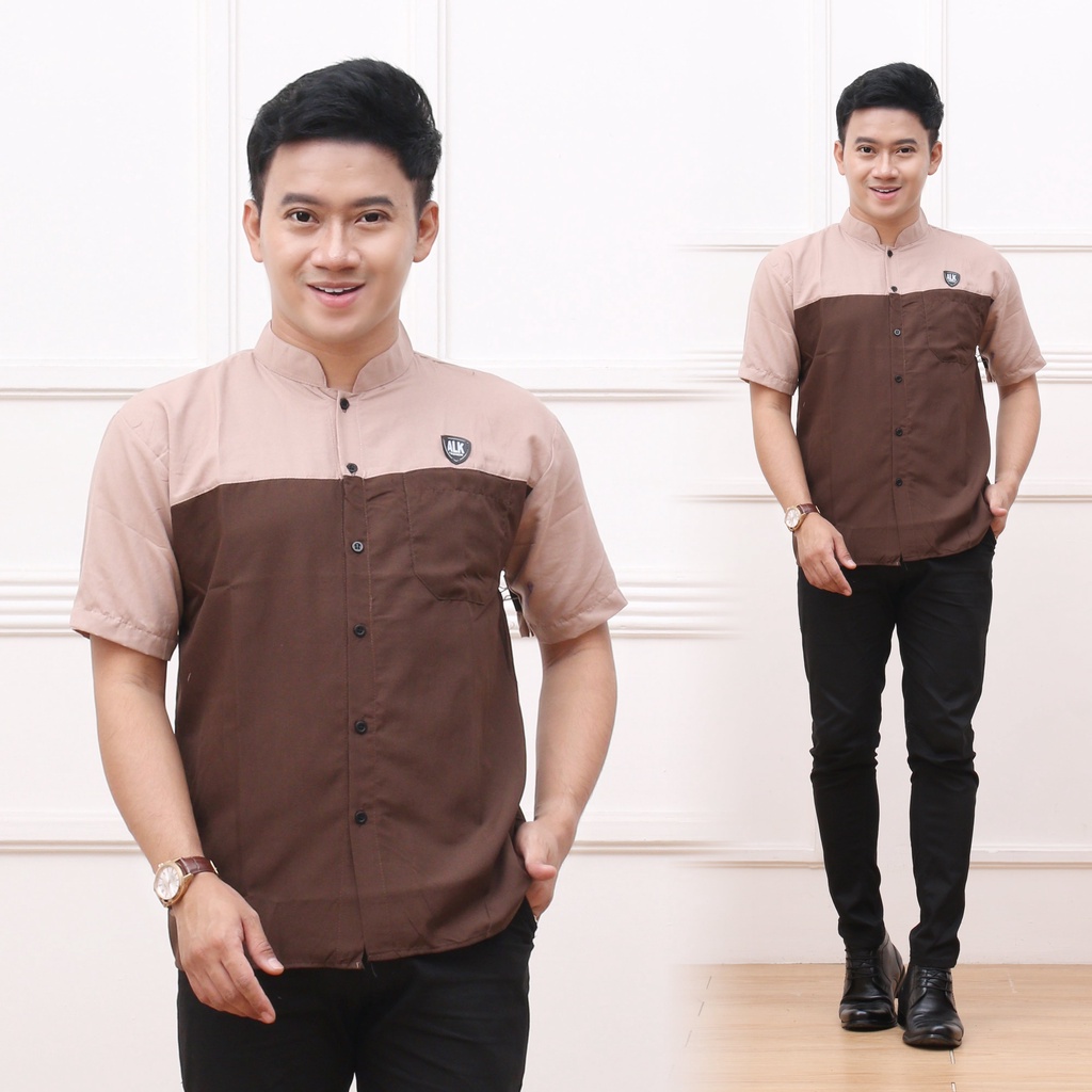 Baju Kemeja Koko Pria Lengan Pendek Kombinasi potda ALKHALIS