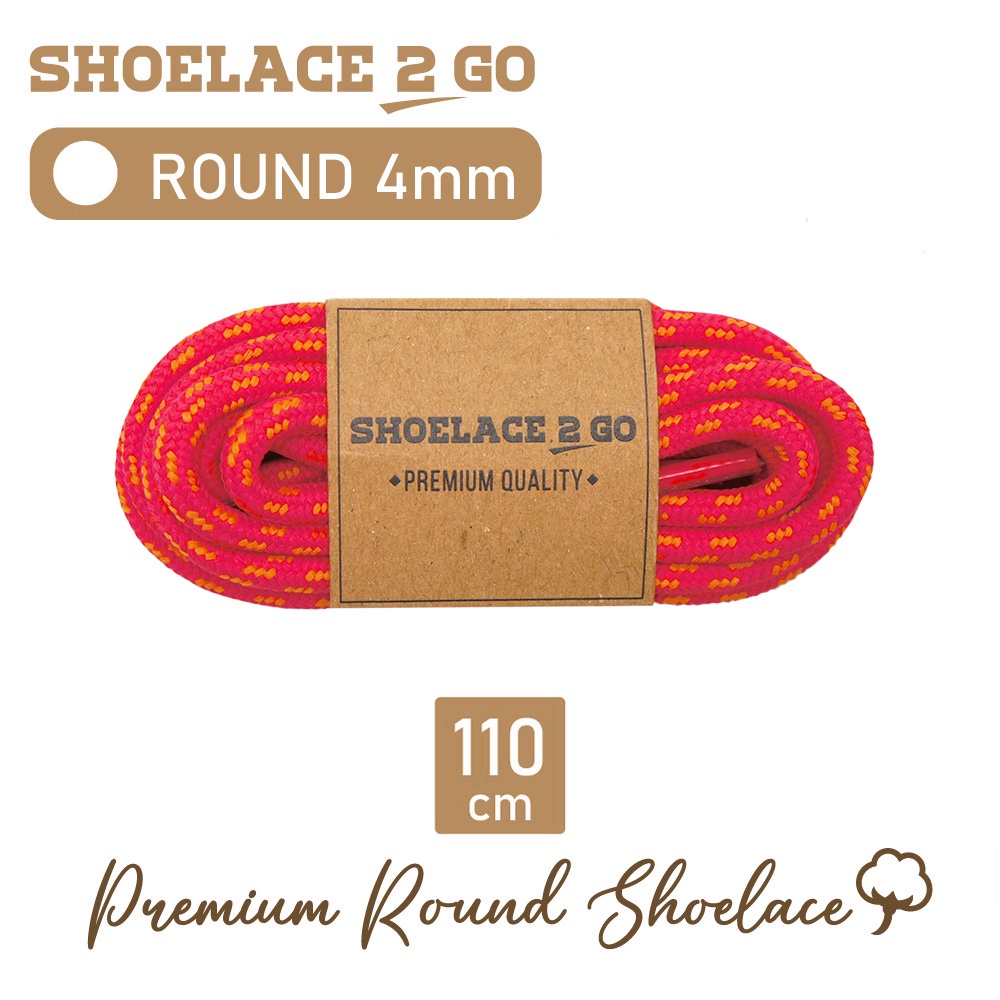 SHOELACE 2 GO PREMIUM TALI SEPATU BULAT ROUND - LR4 - F1 - RED WITH ORANGE STRIPES - 4MM - 110CM