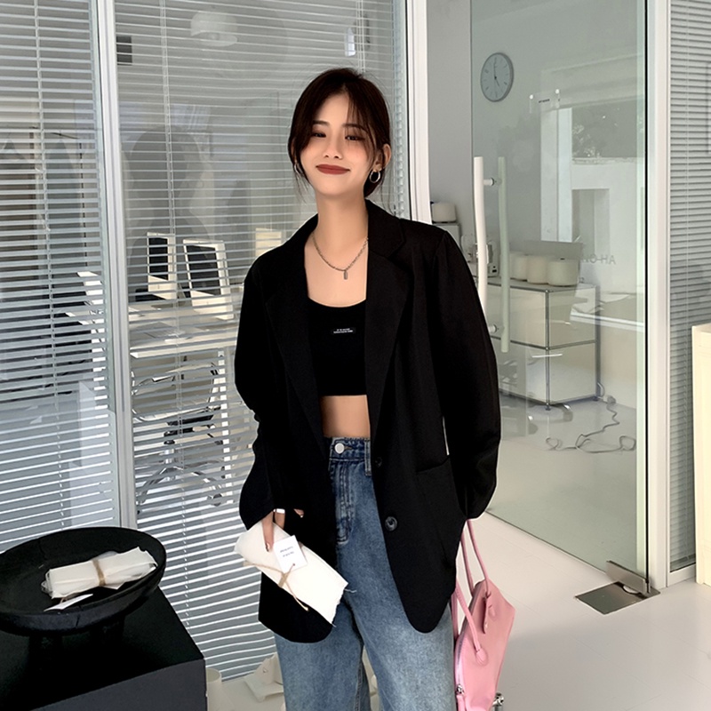 Blazer Lengan Panjang Hitam Jaket Atasan Wanita