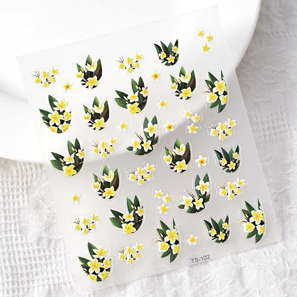 AUGUSTINA Agustina Kupu-Kupu Stiker Kuku Wanita Fashion Anggrek Perekat Diri Manikur Aksesoris Plumeria rubra Nail Art Dekorasi