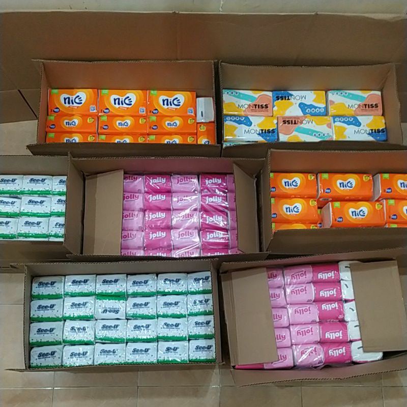 Tissue Grosir per Karton / Box / Dus Untuk Kulakan(Paseo-Nice-Jolly-Montiss-Greensoft-SeeU)