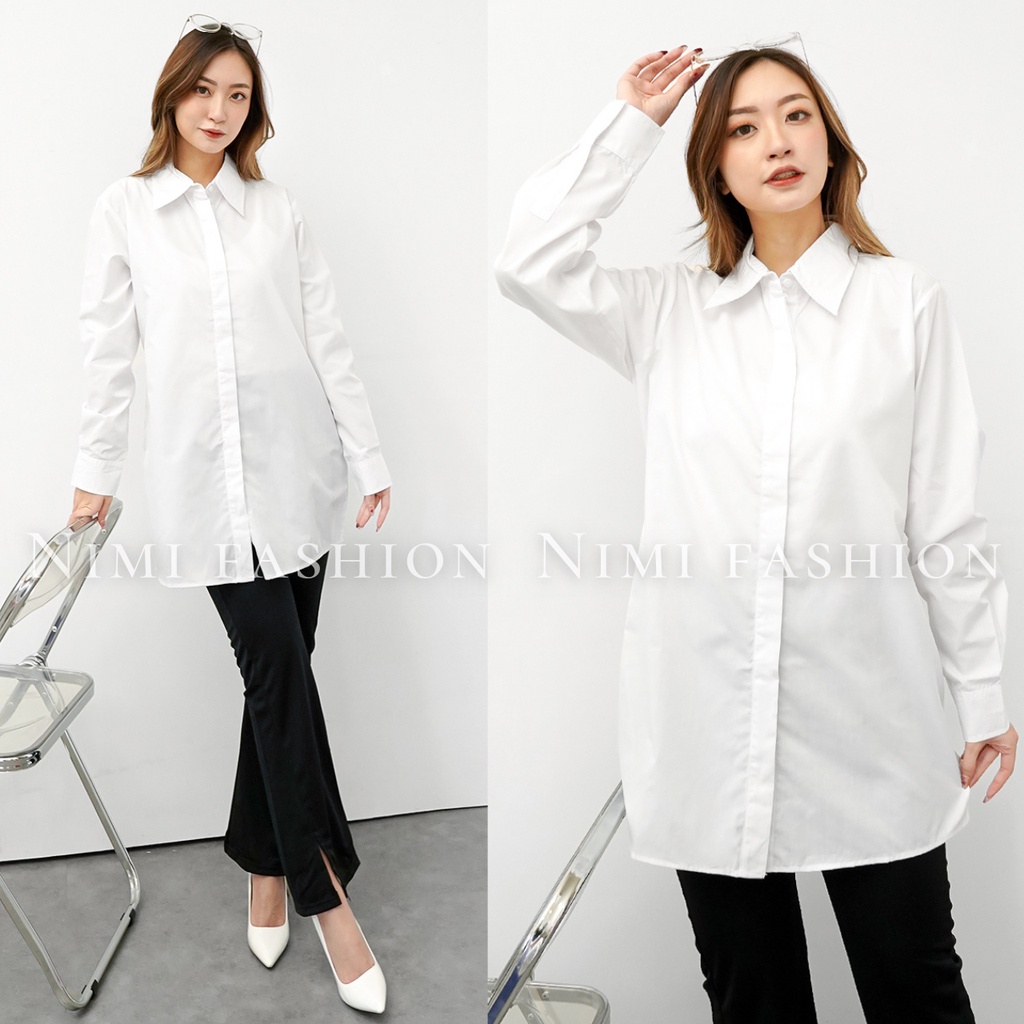 NIMI - Kemeja Putih Panjang Wanita Kemeja Tunik Putih Polos