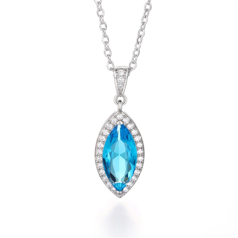 Kepribadian Biru Langit Marquise Cubic Zirconia Pendant Kalung Mewah Fashion Wanita Aksesoris Leher Pesta Perhiasan Elegan