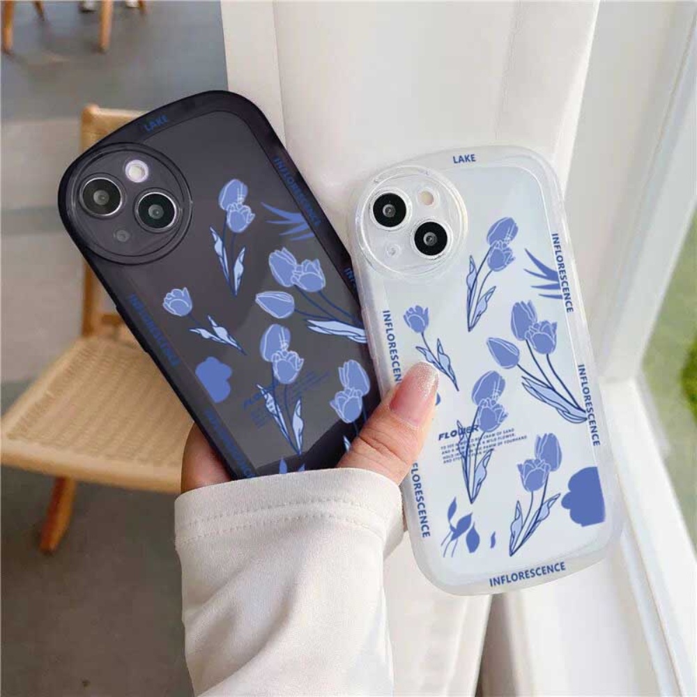 Redmi Note11 Pro Note 11S Redmi 10 10C 10A 9C 9T 9A Note10S Note9S Note8 Poco M5S M3 Pro X3 NFC Lensa Bulat Fashion Tulip Biru Floal Soft Silicone Clear Case BY