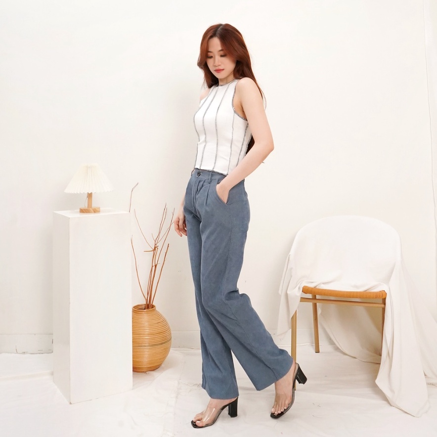 CAVALU Knit Korean Top Salur Tank Top Korea Model Salur Crop Top Rajut 240
