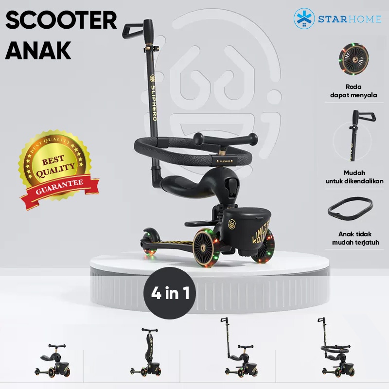 SLIPHERO Scooter Anak 4 in 1 Skuter Anak Otoped Anak Sepeda Roda Tiga Balance Bike