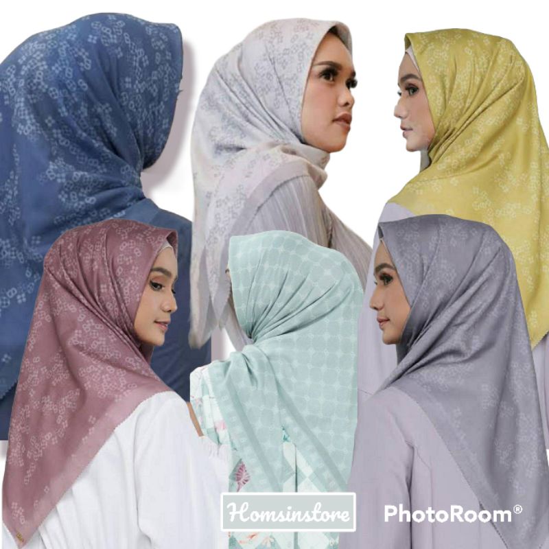 HS Kerudung Segi Empat Motif Bunga Deenay Kw Motif bunga putih