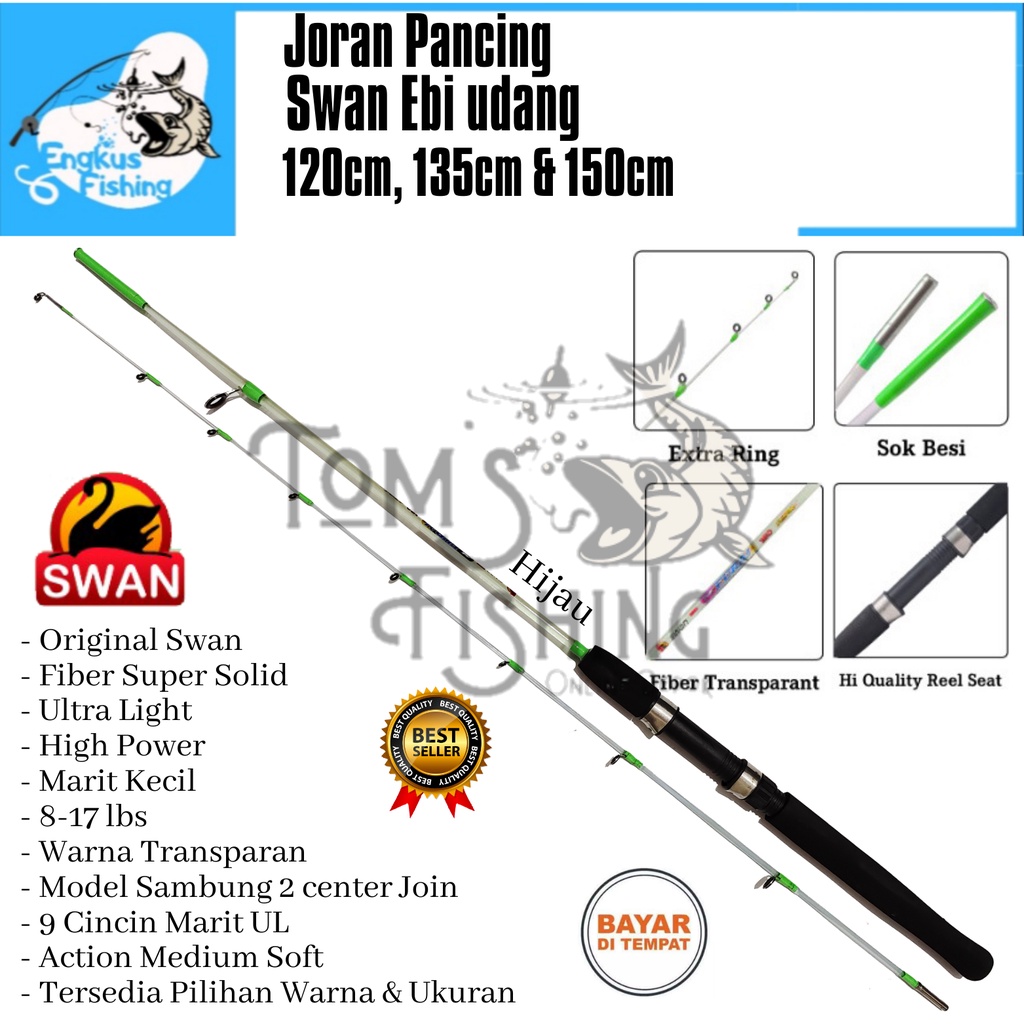 Joran Pancing Udang Swan Ebi Transparan 9 Marit (120cm-150cm) Fiber Solid Lentur Murah - Engkus Fishing