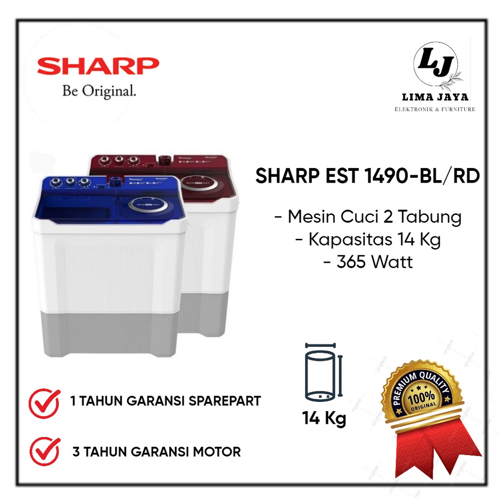 Mesin Cuci 2 Tabung SHARP EST1490 Mesin Cuci Dua Tabung Sharp 14 Kg