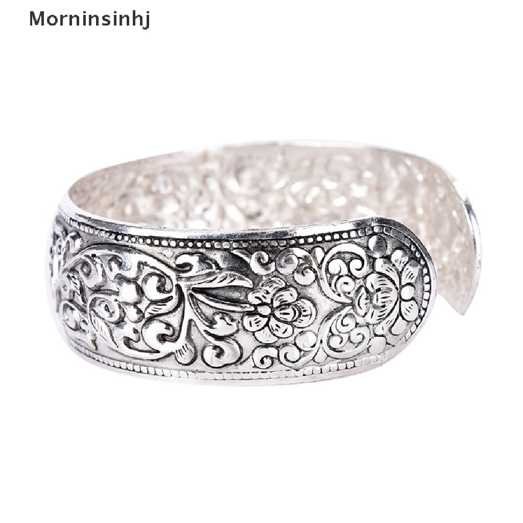 Mornin Baru Tibet Perak Totem Bangle Diukir Bunga Keberuntungan Bangle Cuff Gelang id