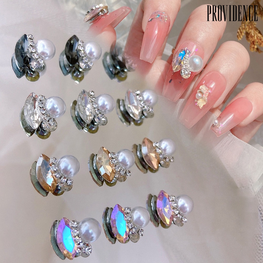 Providence 5 Pcs Kuku Berlian Imitasi Mengkilap Glitter Tiga Dimensi Berkilau DIY Faux Kristal Mata Kuda Besar Mutiara Imitasi Rantai Kuku Dekorasi Wanita Pasokan