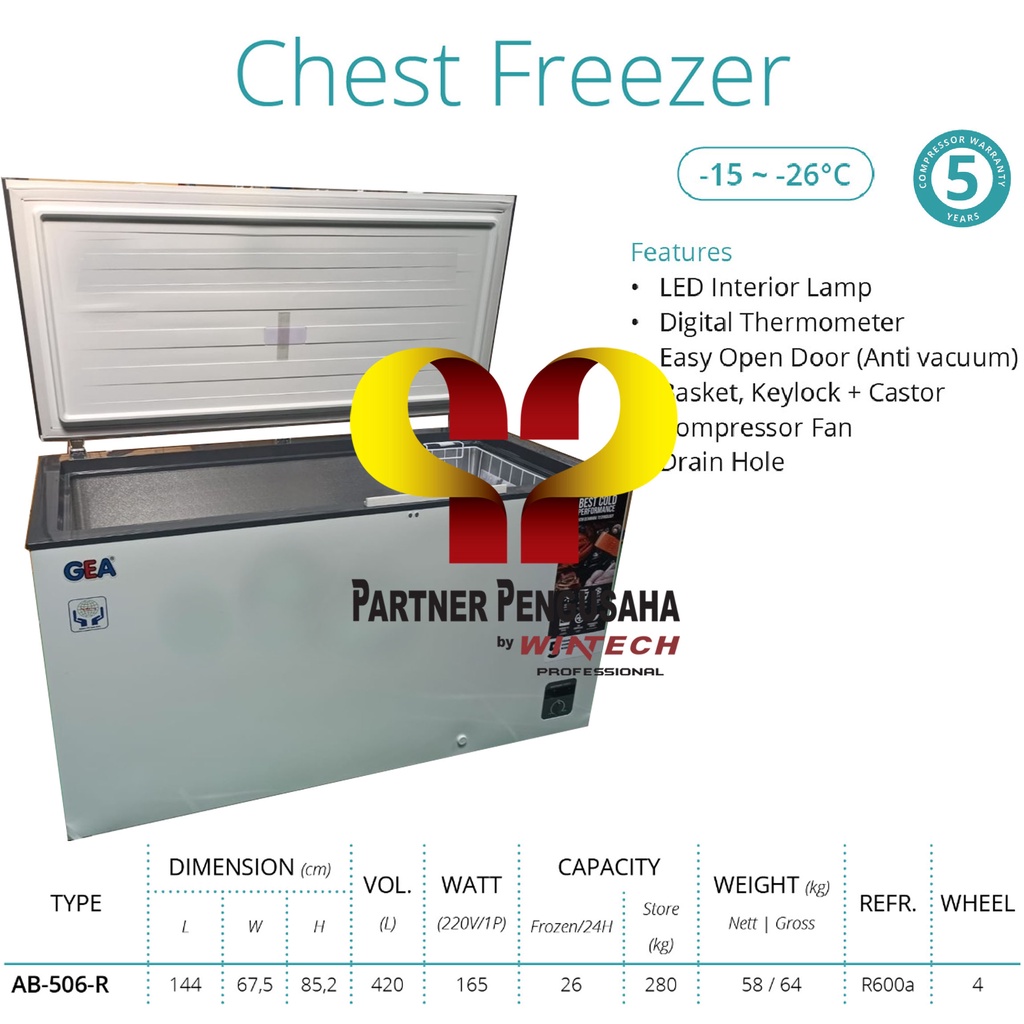 GEA CHEST FREEZER AB506R - AB 506 R- AB 506R - 420 LITER - GARANSI