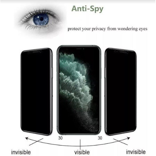 A/SPY- pelindung layar MATTE PRIVACY AntiSpy Nano Ceramic Shield Tempered Glass iPhone 6 7 8 11 12 13 X XR XS Pro Max Plus Mini - A/S