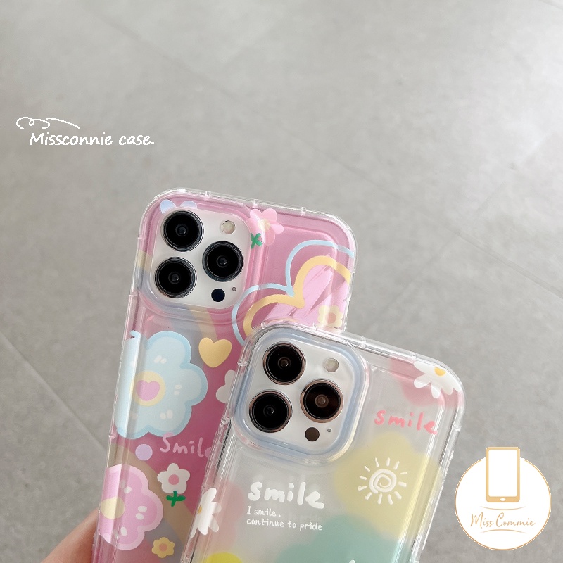 Ins Korea Cute Smiley Cover Untuk Realme C53 C55 C30 7i C17 9i C35 C25 C33 C25Y C15 C20 C20A C21Y C25s C11 C12 5 6i 5i 5s C3 C11 2021 Sun Flower Love Heart Airbag Shockproof Case