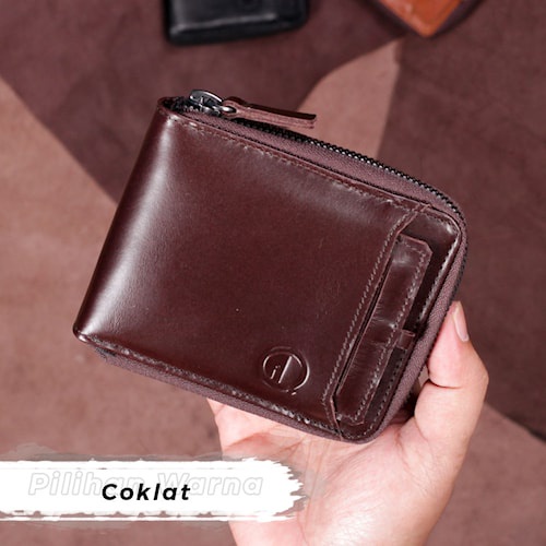 Dompet Kulit  Dompet Kartu  Lipat Kulit Asli  Kulit Sapi Asli Resleting Plus Holder Kartu Koin D005