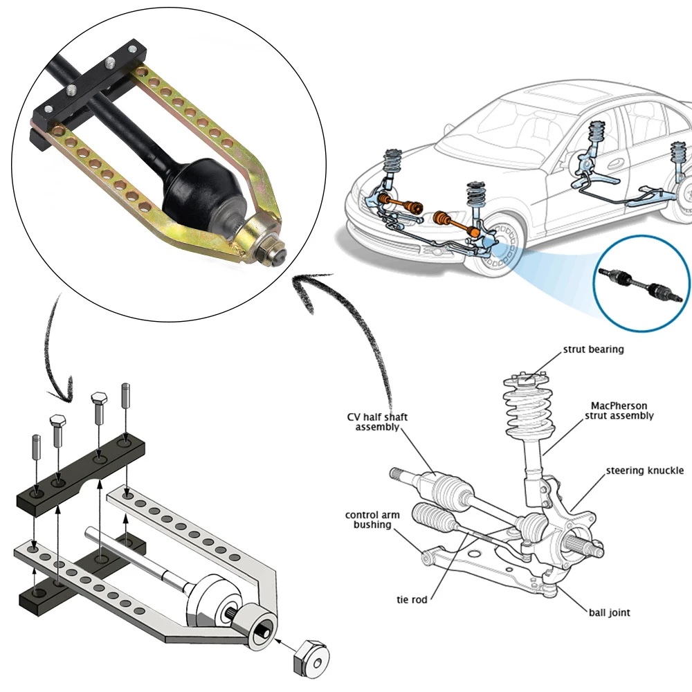 【9 Lubang】Adjustable Pemisah Sangkar/Alat Buat Melepas CV Joint/Alat Lepas CV Joint