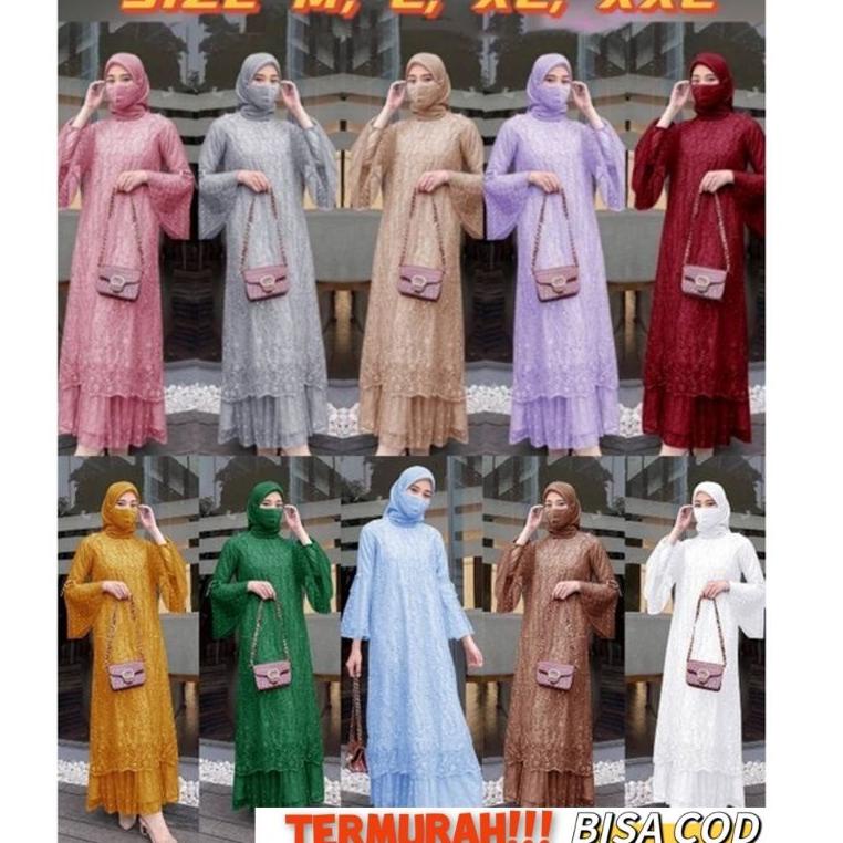 PALING DICARI DRESS TILE MUTIARA BUNGA /MAXI DRESS CANTIK/ MX GELA - LD /Cp / GAMIS TILE BRUKAT TERB