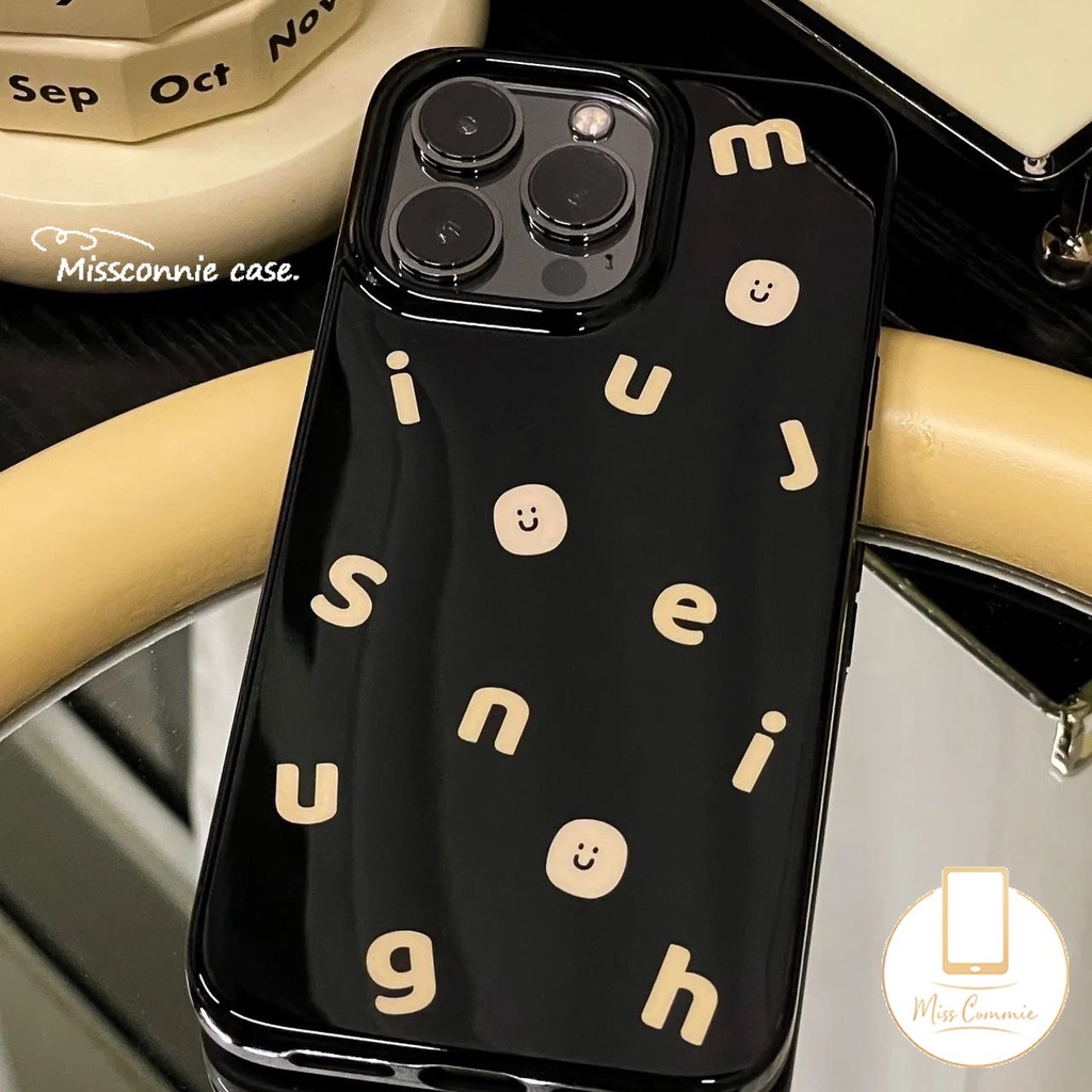 IPHONE Glossy Halus Lucu Smiley Case Kompatibel Untuk Iphone11 7Plus XR X XS Max7 8 Plus 11 13 14 12 Pro Max SE 2020 Huruf Alfabet Sederhana Shockproof Soft Tpu Back Cover