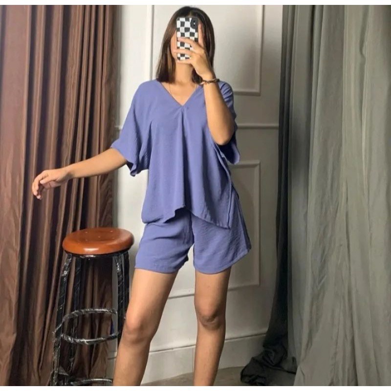 Airin Daily Set Lengan Pendek Crinkle Airflow Setelan Piyama Kekinian Oneset Terbaru