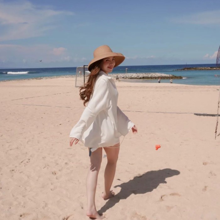 Bohemian Outer Pantai Kemeja Lengan Panjang White Putih Luaran Bikini