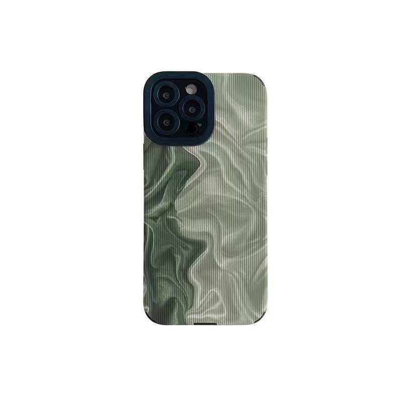 【Lamb Skin】Leather Soft Case IP IPhone 7 8 14 Plus 7+ 8+ X XR SE 2020 XS Max 11 12 13 14 Pro Max Phone Case Pretty Green Oil Painting Wave