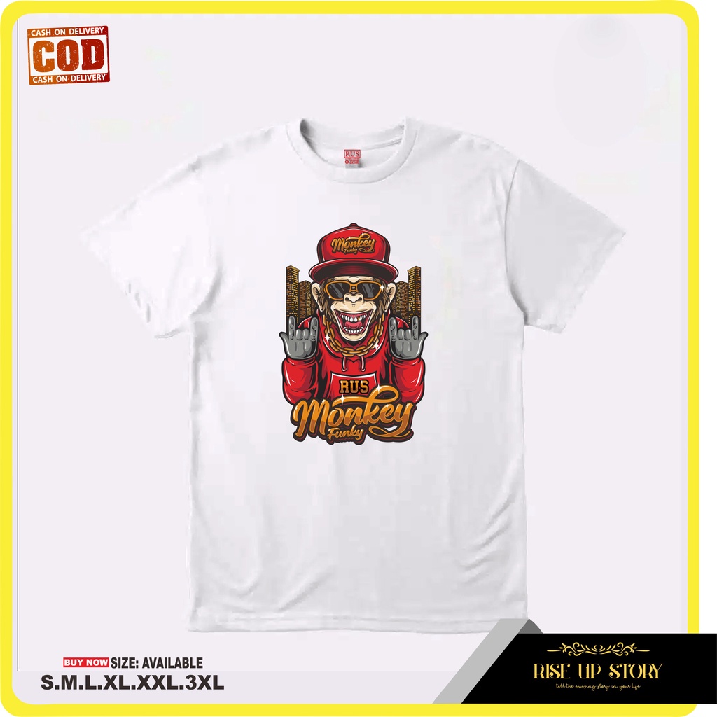 [Rise Up Story] T-SHIRT KAOS KATUN DISTRO MURAH RUS MONKEY FUNKY