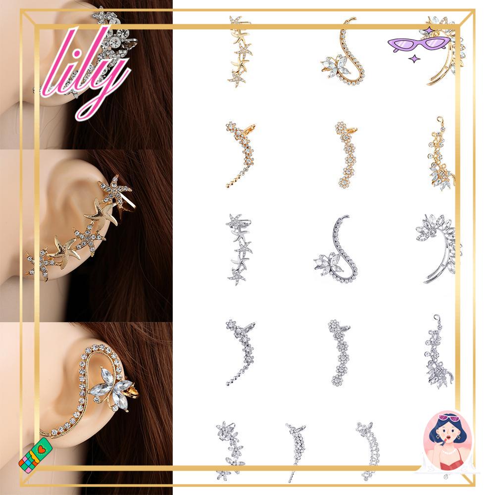 Lily 1PC Ear Wrap Cuff Earrings Aksesoris Fashion Hadiah Perhiasan Berlian Imitasi Klip Telinga