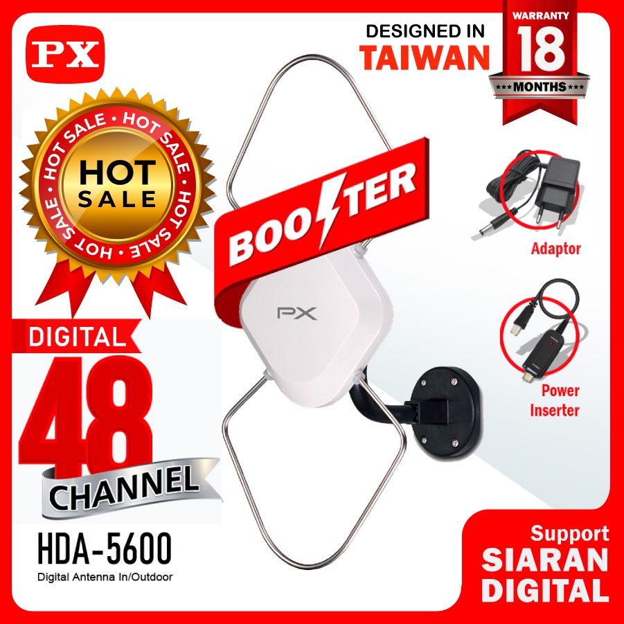 Antena TV In/Outdoor PX HDA-5600 Digital TV DVB-T2 dengan Booster dan Power Inserter