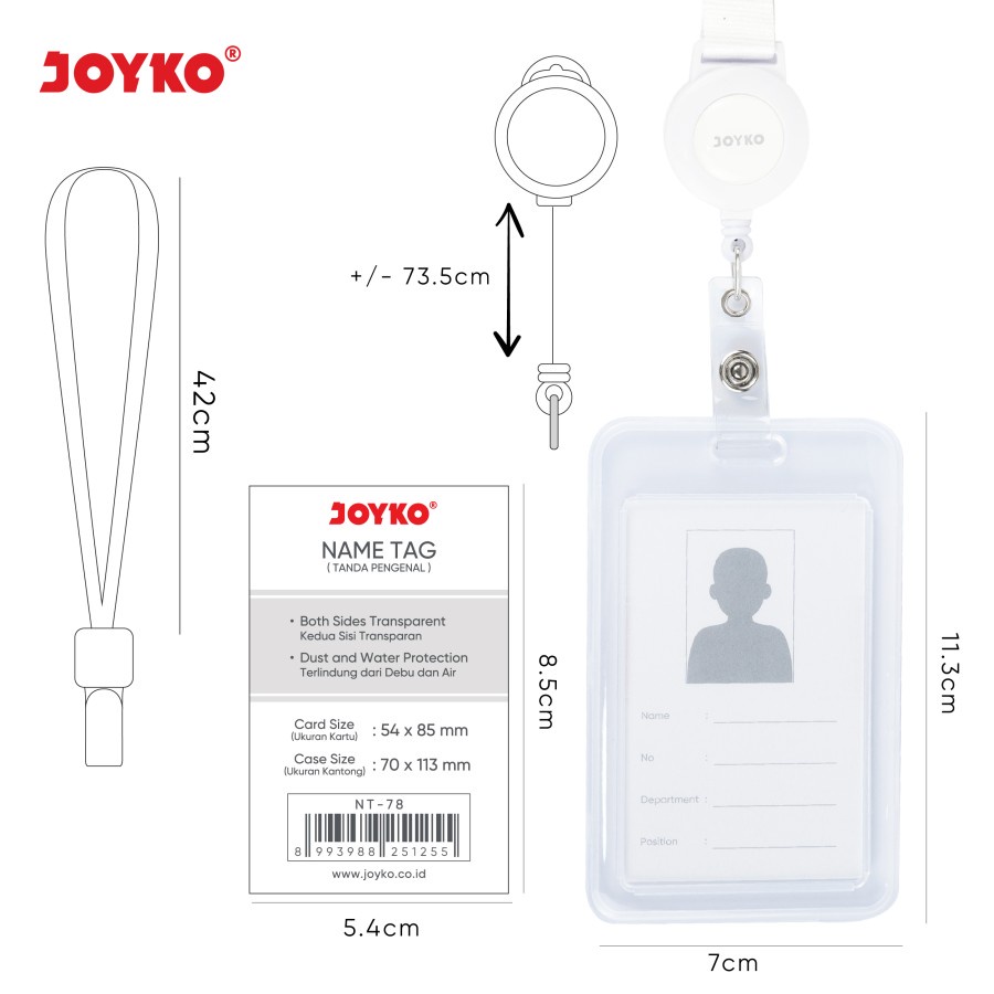 Name Tag + Tali + Yoyo Joyko NT-78 / NT-79 / NT-80 / Tempat ID Card Holder / Portrait / Transparant