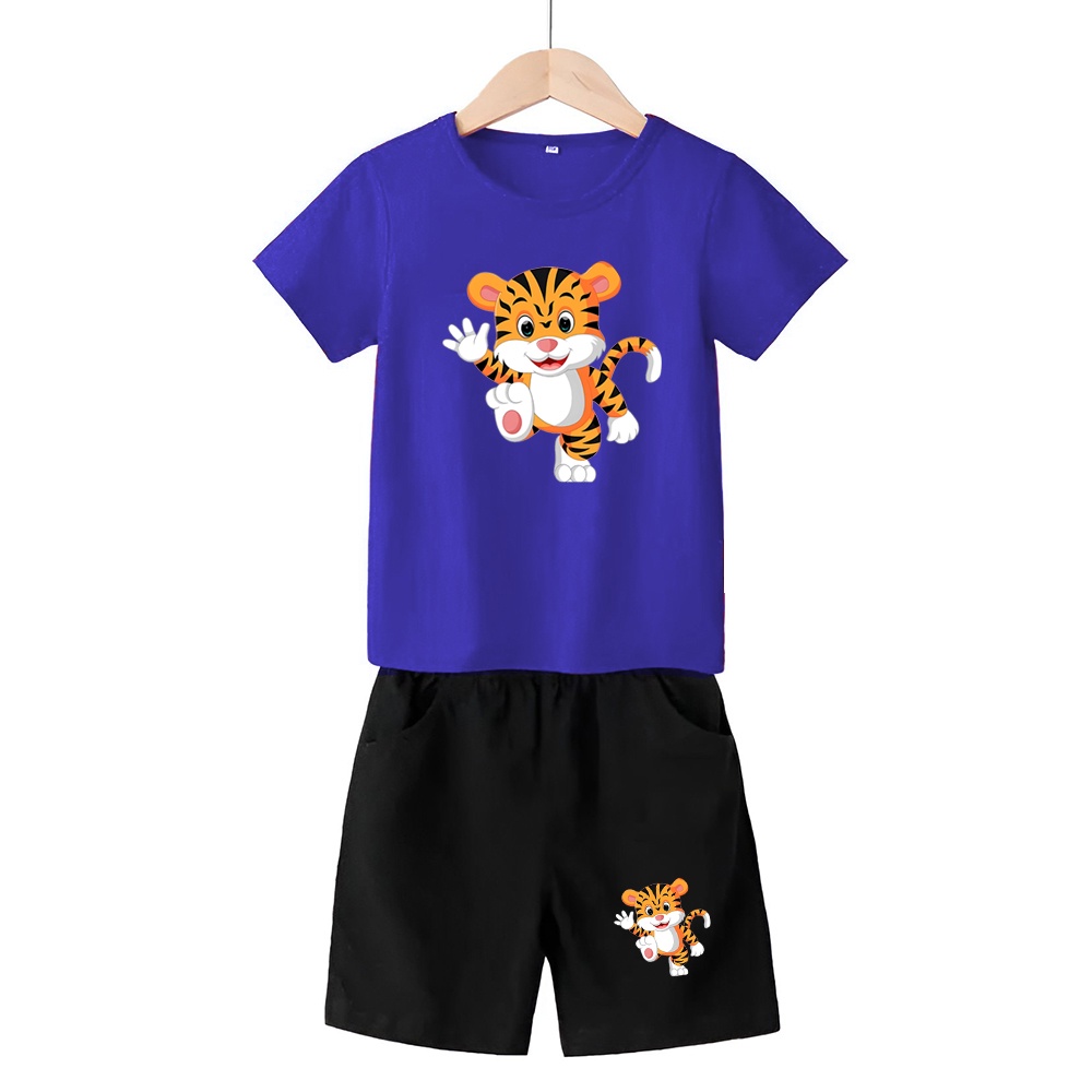 Baju Stelan 3/4 Anak Tiger Cowok Cewek  Usia 1 - 4 Tahun Celana Pendek Harian