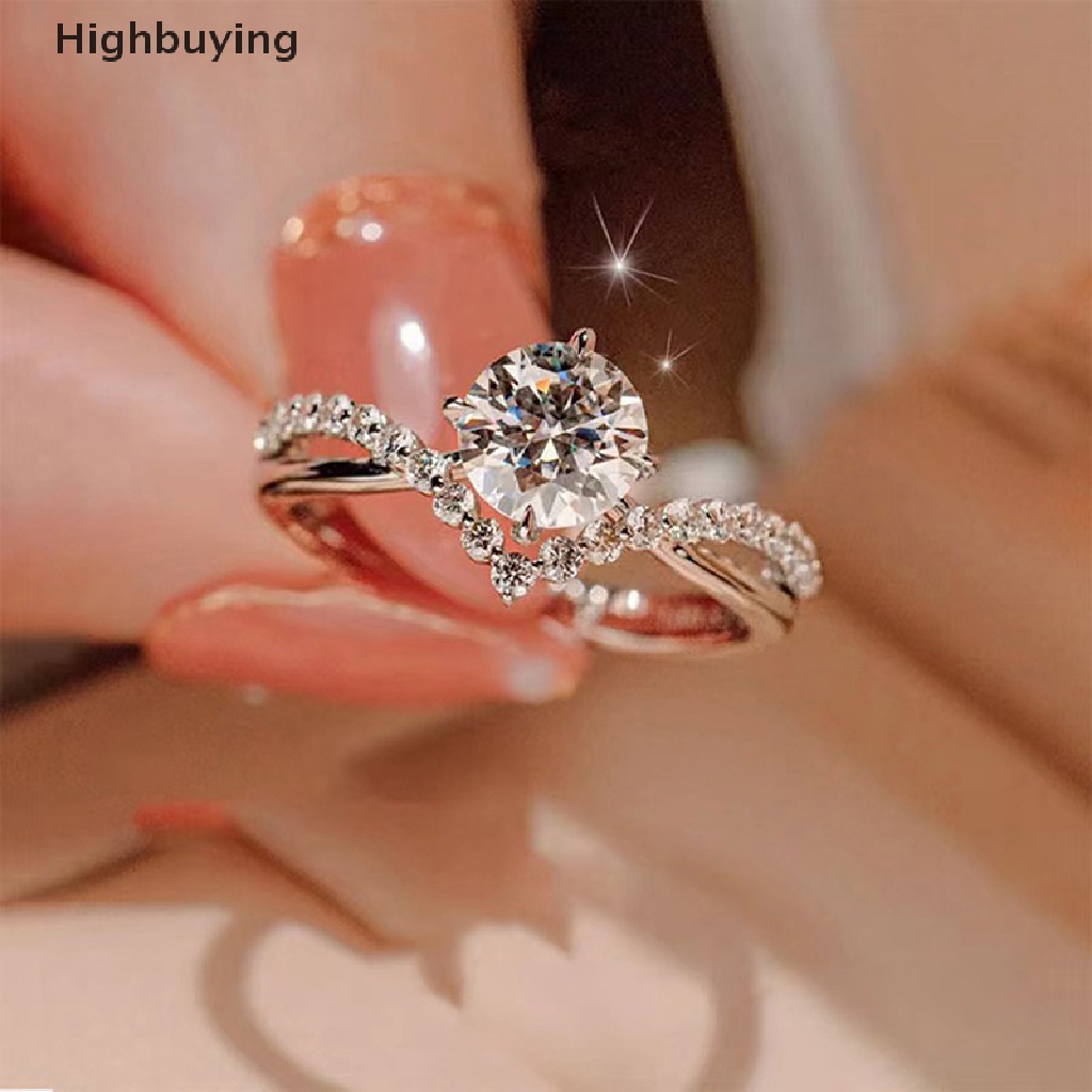 Hbid Fashion Cincin Pasangan Bertatahkan Zirkon Dapat Disesuaikan Untuk Wanita Pria Cincin Kawin Perhiasan Hadiah Glory