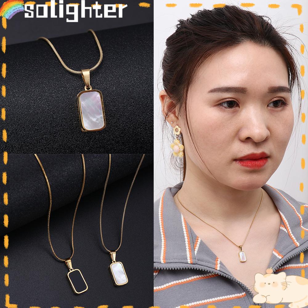 Solighter Kalung Liontin Halus Minimalis Persegi Panjang Geometric Square