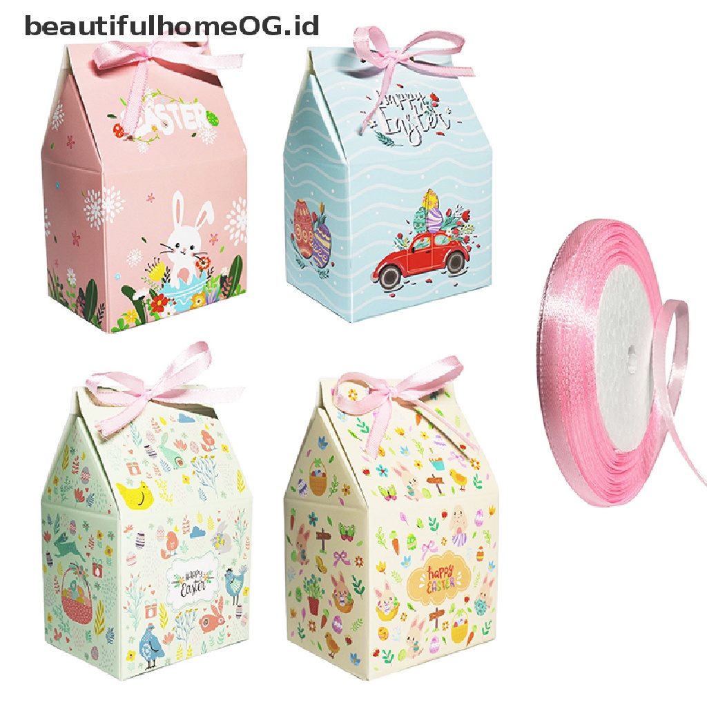 // Beautifulhomeog.id// 12Pcs Kotak Hadiah Paskah Kartun Hewan Bunga Printed Paper Box Dengan Pita **