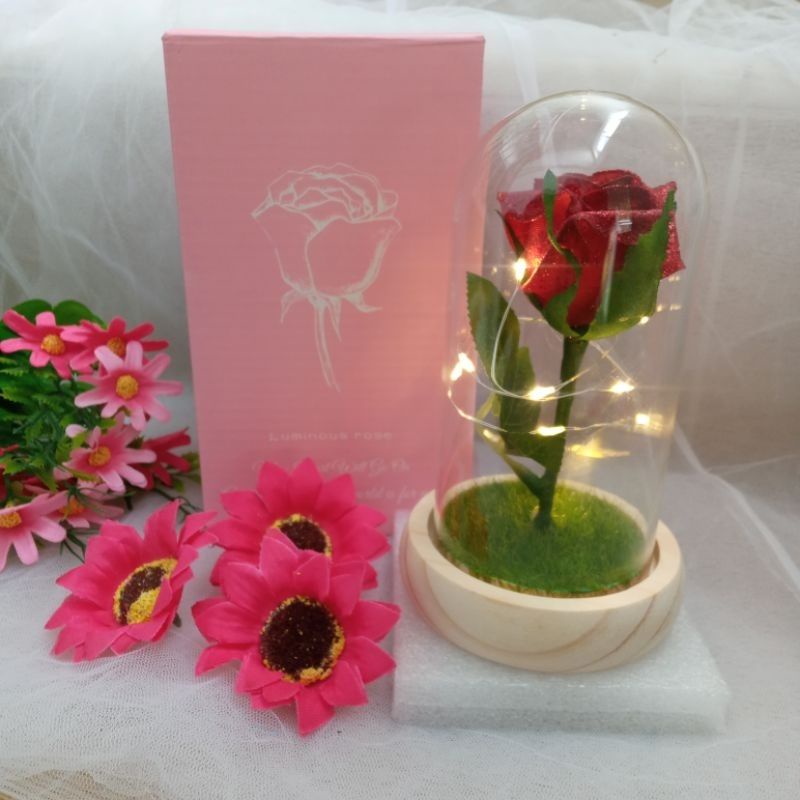 GLASS DOME BUNGA MAWAR LED