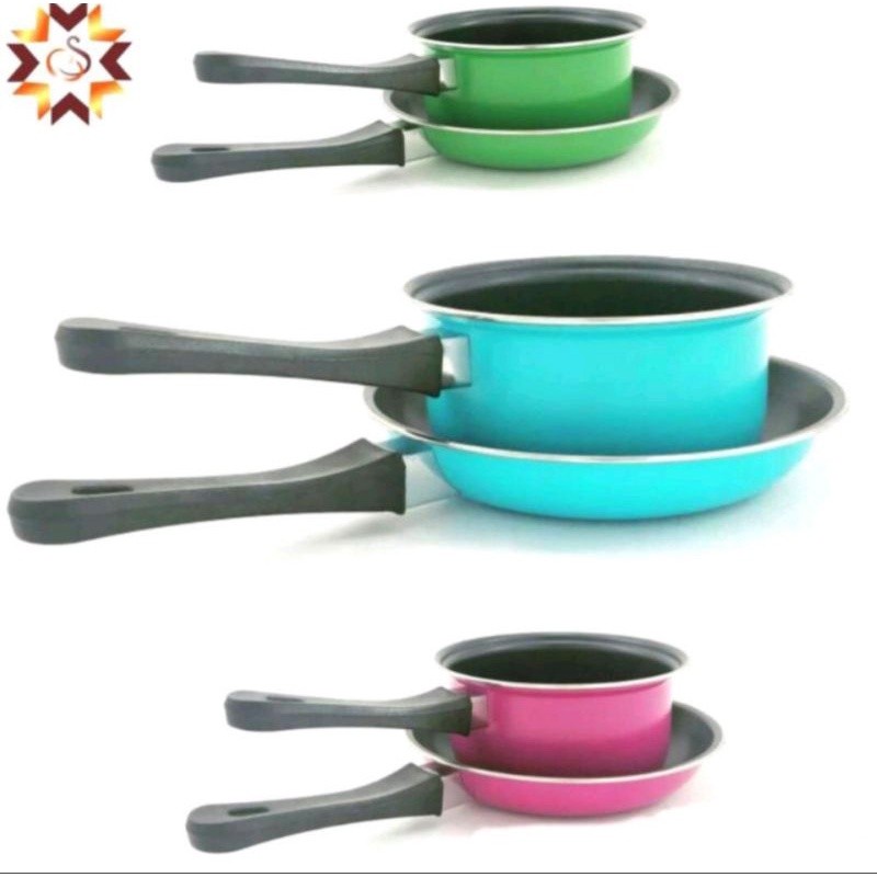 Set Milk Pan 14cm  &amp; Fry Pan 20cm Pastella M-374  Teflon Panci Susu &amp; wajan penggorengan