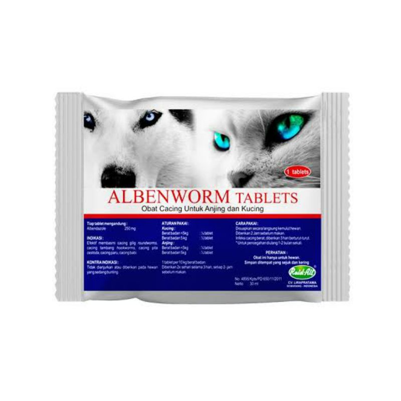 ALBENWORM OBAT CACING KUCING ANJING ALBENWORM SACHET TABLET CAT DOG MEDICINE