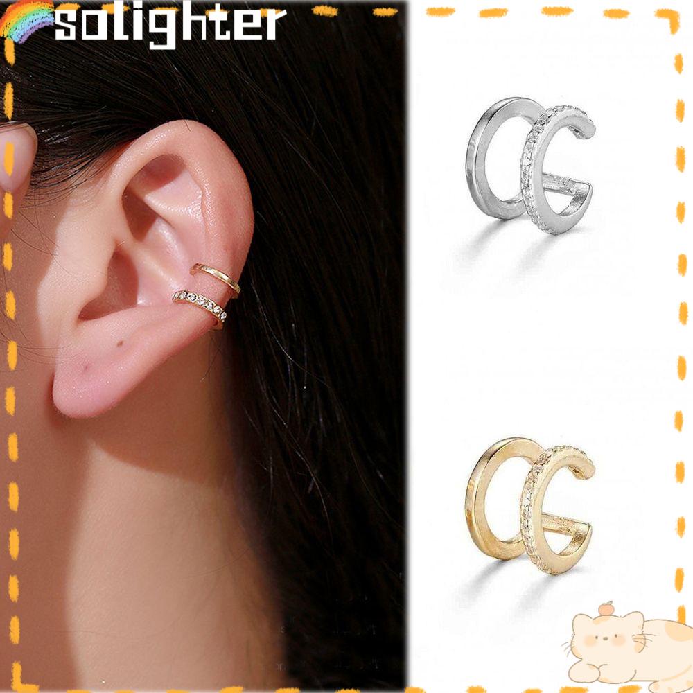 Solighter 1/3pcs CZ Cuff Earrings Fashion Hadiah Pesta Tanpa Tindik Double Band Ear Cuff