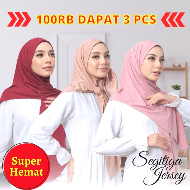 Promo 3 pcs Hijab Instan Segitiga Jersey Premium Bahan Tidak Menerawang, Adem dan Nyaman